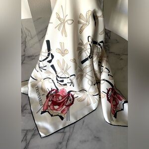 Trussardi Elegant Silk Scarf with Cream, Black, and Red Accents